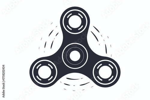 Dark gray fidget spinner rotates with implied movement on a plain white isolated background