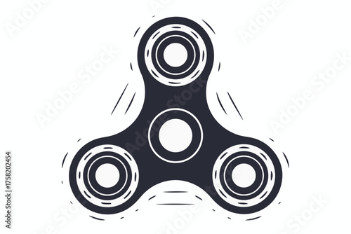 Dark gray fidget spinner shows speed lines rotating on a white simple background