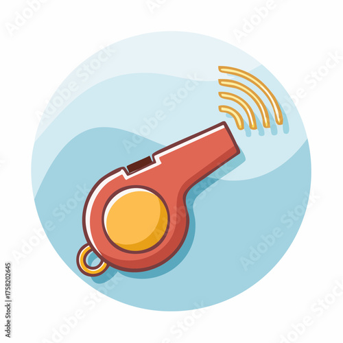 Illustration of a dog whistle emitting subtle sound waves on blue background