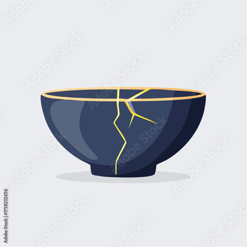 Broken bowl repaired with golden Kintsugi technique, a testament to resilience