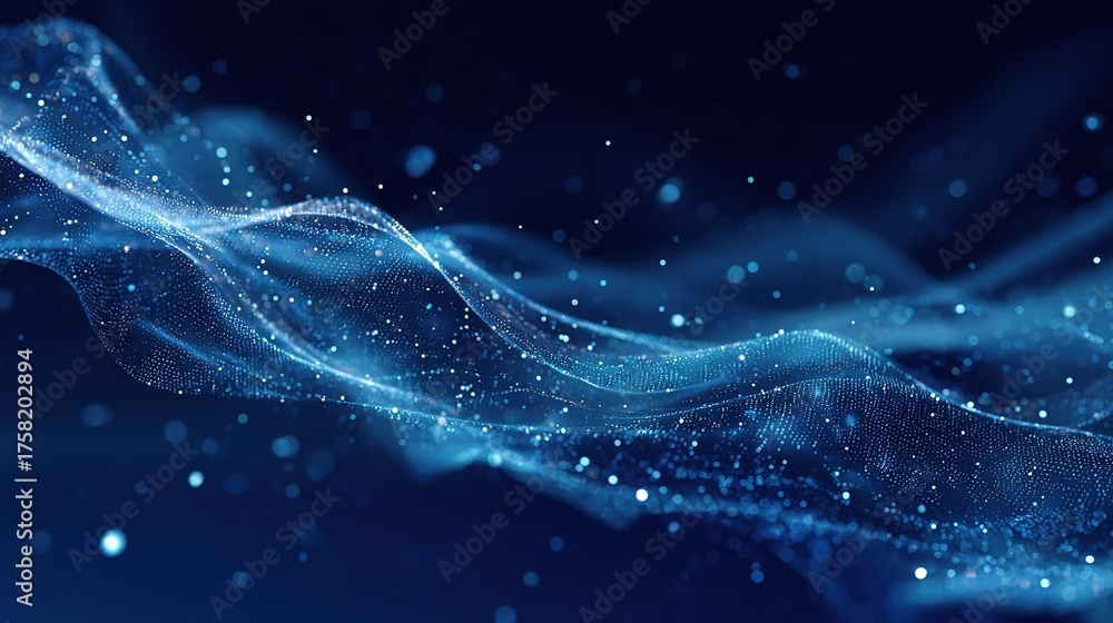 Fototapeta premium Dark Blue Particle Wave: Tech Dynamic Scene