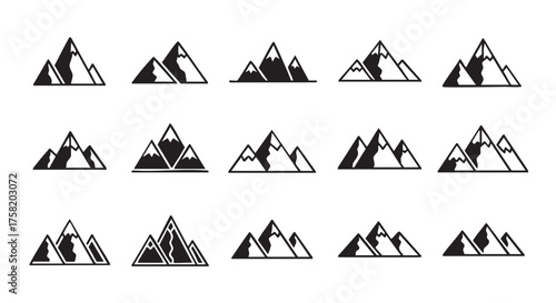Black and White Mountain Icons Seamless Pattern Adventure and Nature Concept