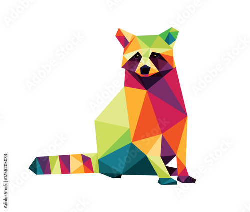 Colorful Low Poly Polygonal Vector of Raccoon. Cute Raccoon animal Colorful Abstract Logo. Vector Illustration of Cute Raccoon Animal. Good for kids animal book