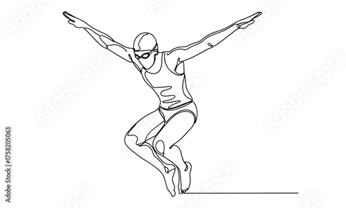 Continuous line of diving athletes on transparent background