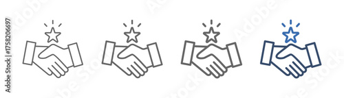 
outline icon sheet shake hands with handshake design and star in the middle''