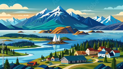 Very beautiful Alaskan mountain and bay view at Homer Spit, Kenai Peninsula, USA, featuring calm blue waters, snow-capped peaks, and a serene coastal landscape capturing Alaska’s natural charm and coa