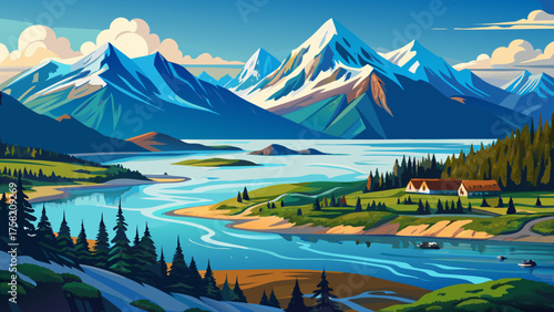 Very beautiful Alaskan mountain and bay view at Homer Spit, Kenai Peninsula, USA, featuring calm blue waters, snow-capped peaks, and a serene coastal landscape capturing Alaska’s natural charm and coa