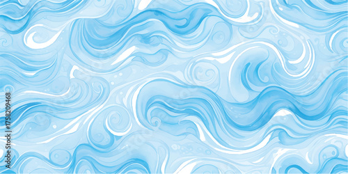 Seamless vector blue wave pattern: abstract sea water texture design for summer backdrop