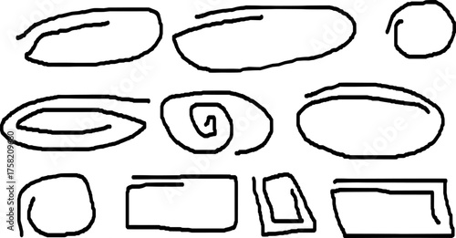 Hand-Drawn Red black Crayon Ovals and Circles – Freehand Ellipses and Rough Thin Frames for Emphasis, Highlights, and Diagrams