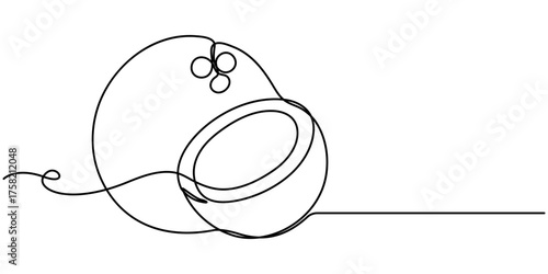 Coconut continuous one line drawing set. Outline coconut fruit icon collections isolated on a white background. Editable stroke. Vector illustration. 
