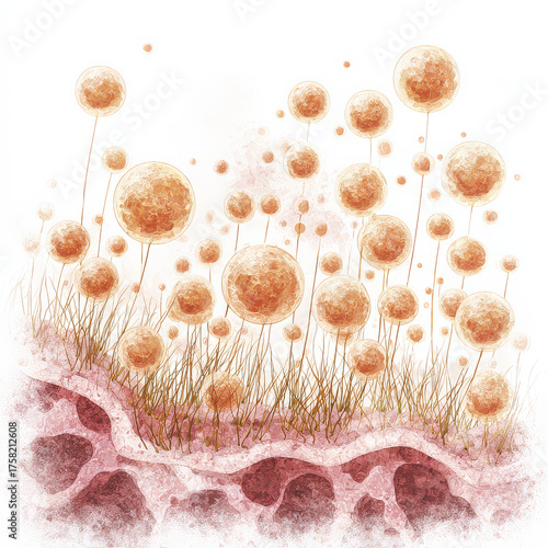Abstract Illustration of Exosomes on Scalp and Hair Follicles