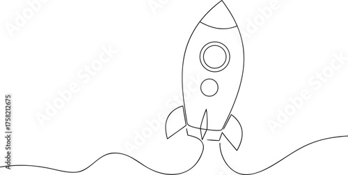 Black Line Art Rocket Ship Launching spaceship space