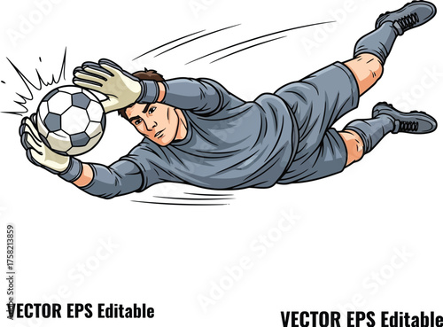 Goalkeeper diving to catch a soccer ball in mid-air football goalie