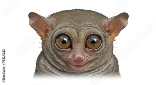 Adorable Vector Illustration of a Tarsiers Face with Large Eyes and Ears.