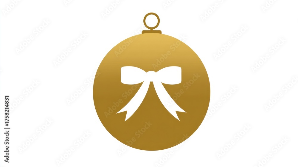 Fototapeta premium Elegant gold christmas bauble icon with ribbon bow design for holiday decor and festive graphics