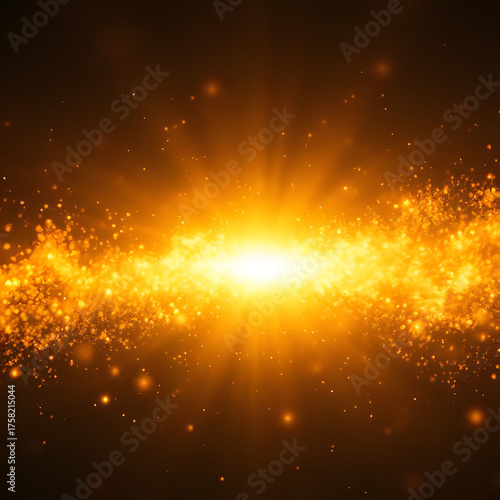 Golden fantasy flare light with magic particles