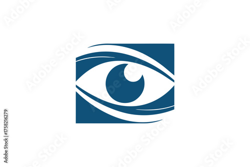 Elegant dark blue eye encircled inside square symbolizes vision and clarity perfectly