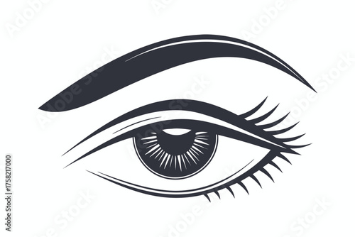 Elegant monochrome eye and eyebrow shows simplicity with striking detail against a plain backdrop