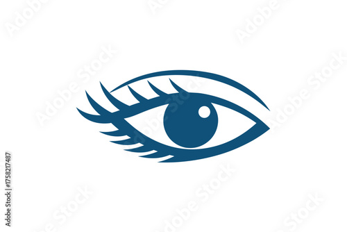 Eye icon in blue displays eyelashes and an eyebrow against a white backdrop