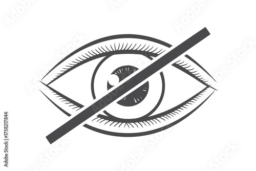 eye symbol crossed out diagonally conveying the concept of unseen or hidden view