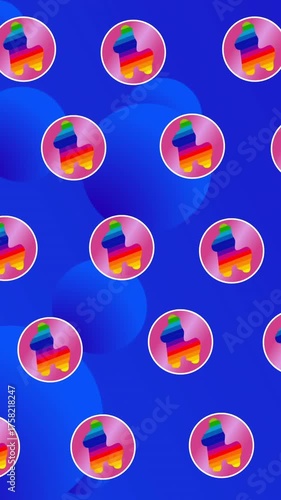 Animation of rows of rainbow unicorn icons over blue background