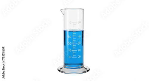Принти на полотні Isolated graduated cylinder of science glassware contains blue liquid at roughly