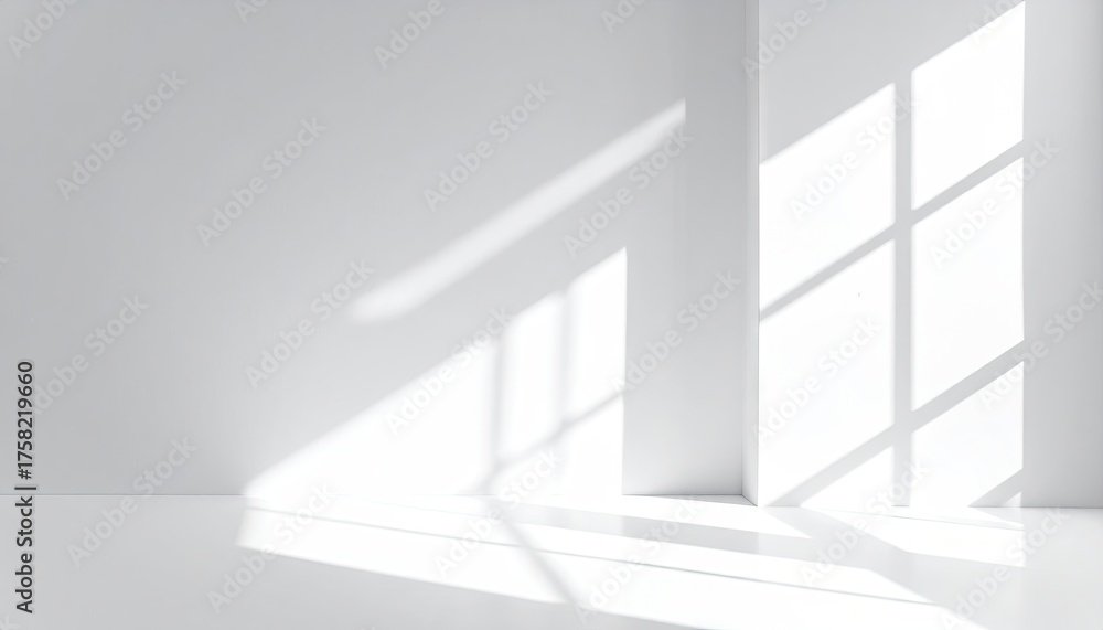 Fototapeta premium Light and shadows create patterns on a bright white room