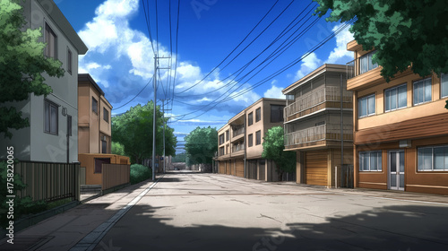 An anime-style illustration of an old Japanese village