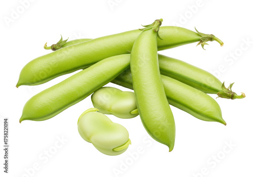 Photos Isolated Broad beans pile with pods, raw fava beans ingredient for healthy organ