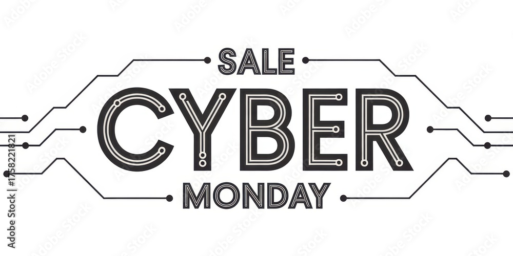 Fototapeta premium Cyber monday sale lettering isolated on white background for online shopping