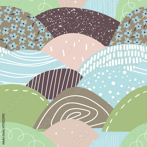 Seamless floral pattern based on traditional folk art ornaments. Colorful flowers on color background. Scandinavian style. Sweden nordic style. Vector illustration. Simple minimalistic pattern.