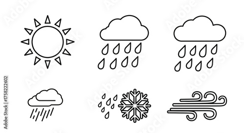 Set of Weather Icons Representing Different Atmospheric Conditions.