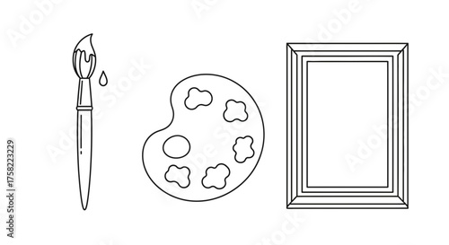 Artistic tools for painting including a brush palette and frame ready for creative work.