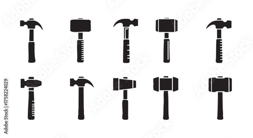 Assorted hammer silhouettes illustrating different hammer types in construction woodworking