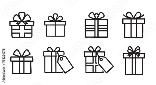 Collection of Minimalist Gift Box Icons for Holiday or Celebration Designs