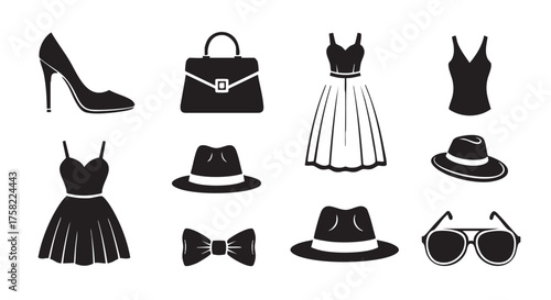 Elegant Outfits Accessories Set Black Silhouettes for Fashion Illustration Designs