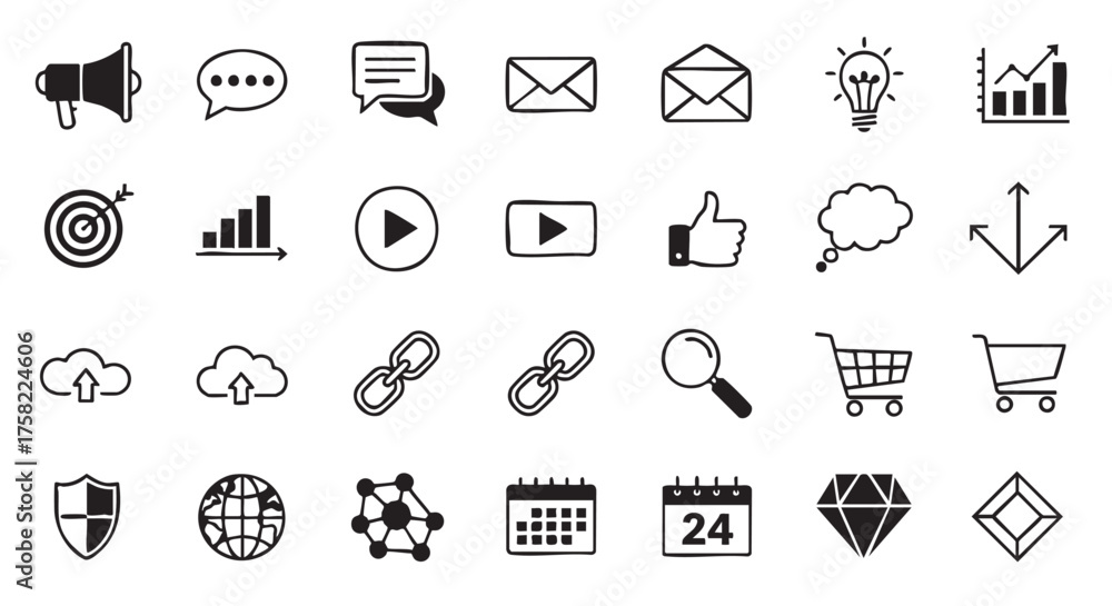 Fototapeta premium Hand drawn style vector icon set for business and technology