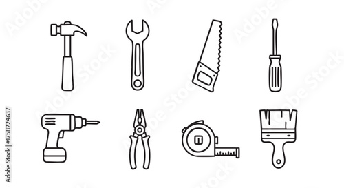 Hand tools collection vector illustration representing construction and home repair