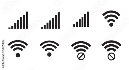 Mobile signal and wifi icons on white background technology concept