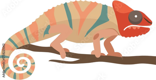 A colorful chameleon perches gracefully on a branch, showcasing its vibrant skin tones and captivating gaze, a symbol of nature's artistry and adaptability.