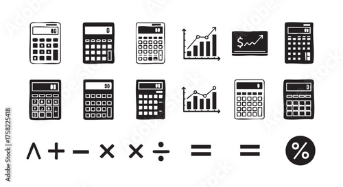 Set of different types of calculators for business and math operations