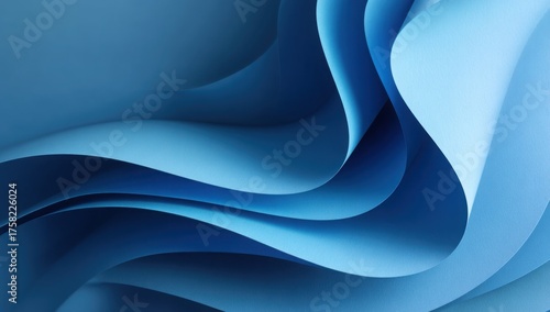 Curved layers of textured blue paper forming a spiral abstract pattern with smooth gradients and dramatic light and shadow play.