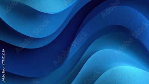 Curved layers of textured blue paper forming a spiral abstract pattern with smooth gradients and dramatic light and shadow play.