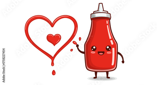 Ketchup bottle with heart creating heart with drips