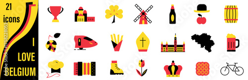 A set of icons dedicated to Belgium. A set of icons in the colors of the national flags. I love Belgium.