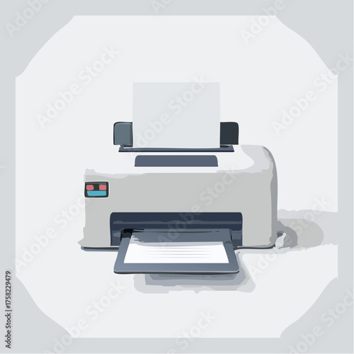Isolated illustration of a modern printer with paper output and input