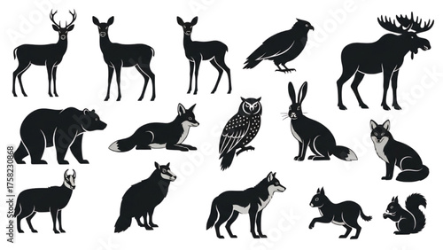 Wildlife Silhouette Collection Forest Animal Vector Set