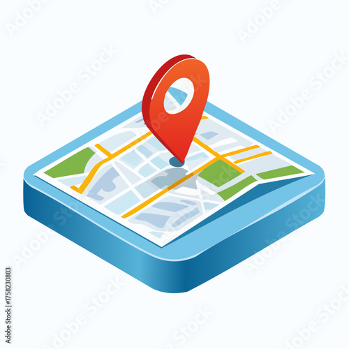 Isometric map with location pin vector illustration for navigation