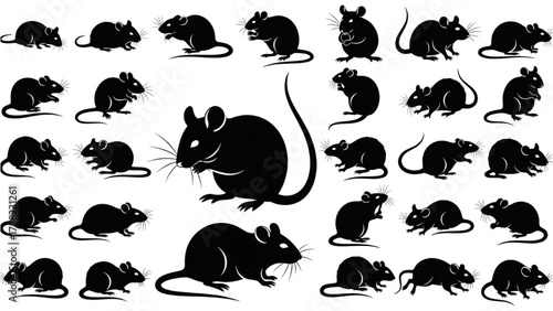 Various Silhouettes of Mice and Rats in Different Poses and Actions