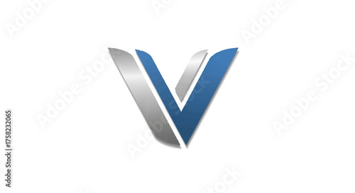 A stylized threedimensional logo of two V shapes one blue and one silver with shadows centered on a white background